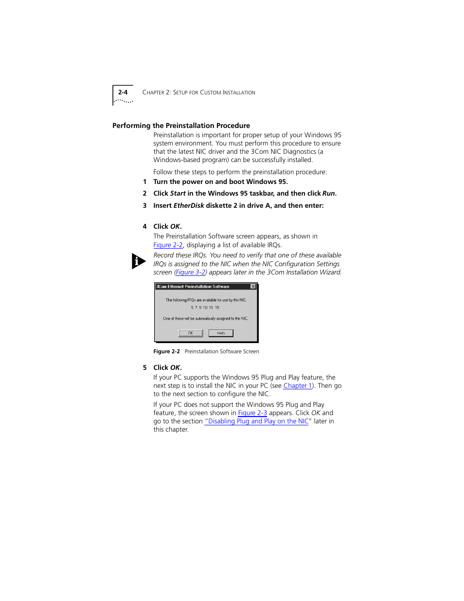 Performing the preinstallation procedure, Performing the preinstallation procedure 2-4, Indows 95. see | PictureTel III ISA User Manual | Page 26 / 110