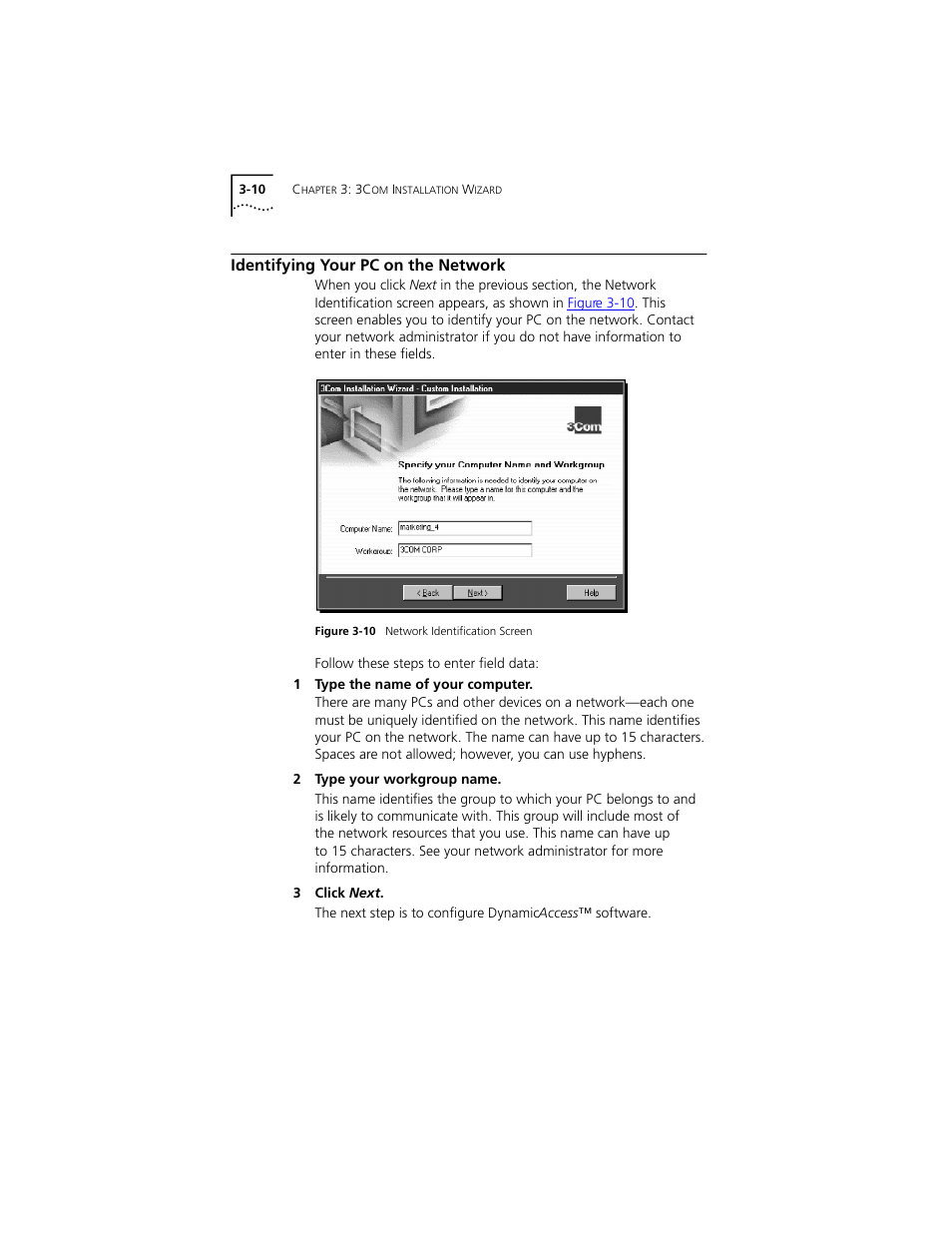 Identifying your pc on the network, Identifying your pc on the network 3-10, Go to the section | Later in this chapter | PictureTel III ISA User Manual | Page 44 / 110