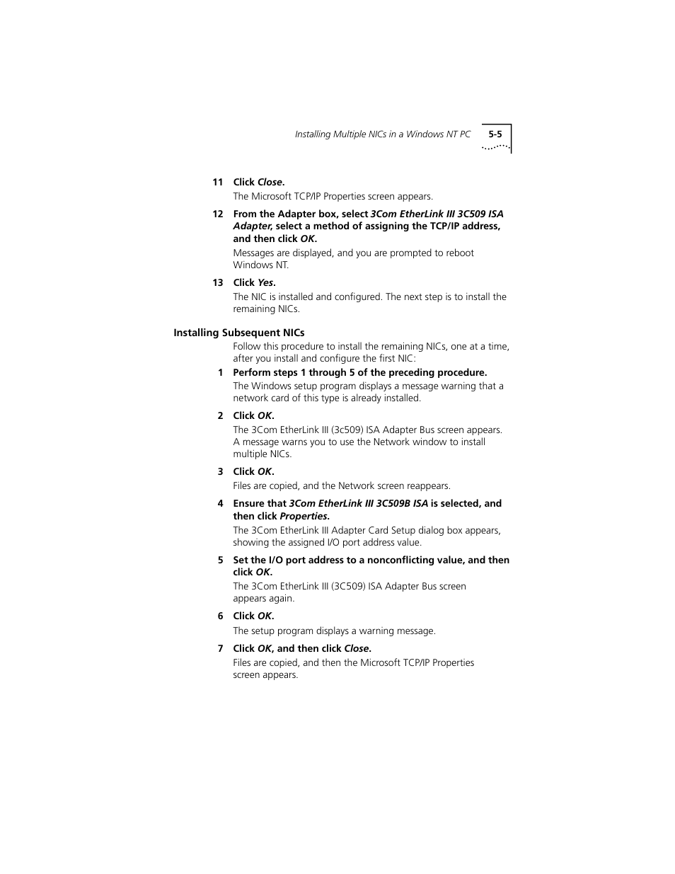 Installing subsequent nics, Installing subsequent nics 5-5 | PictureTel III ISA User Manual | Page 69 / 110