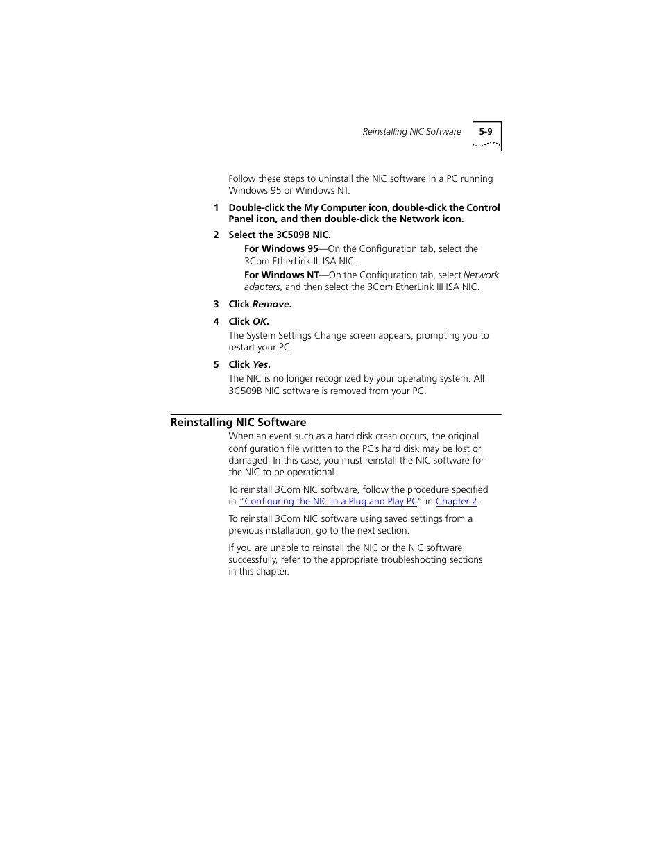 Reinstalling nic software, Reinstalling nic software 5-9 | PictureTel III ISA User Manual | Page 73 / 110