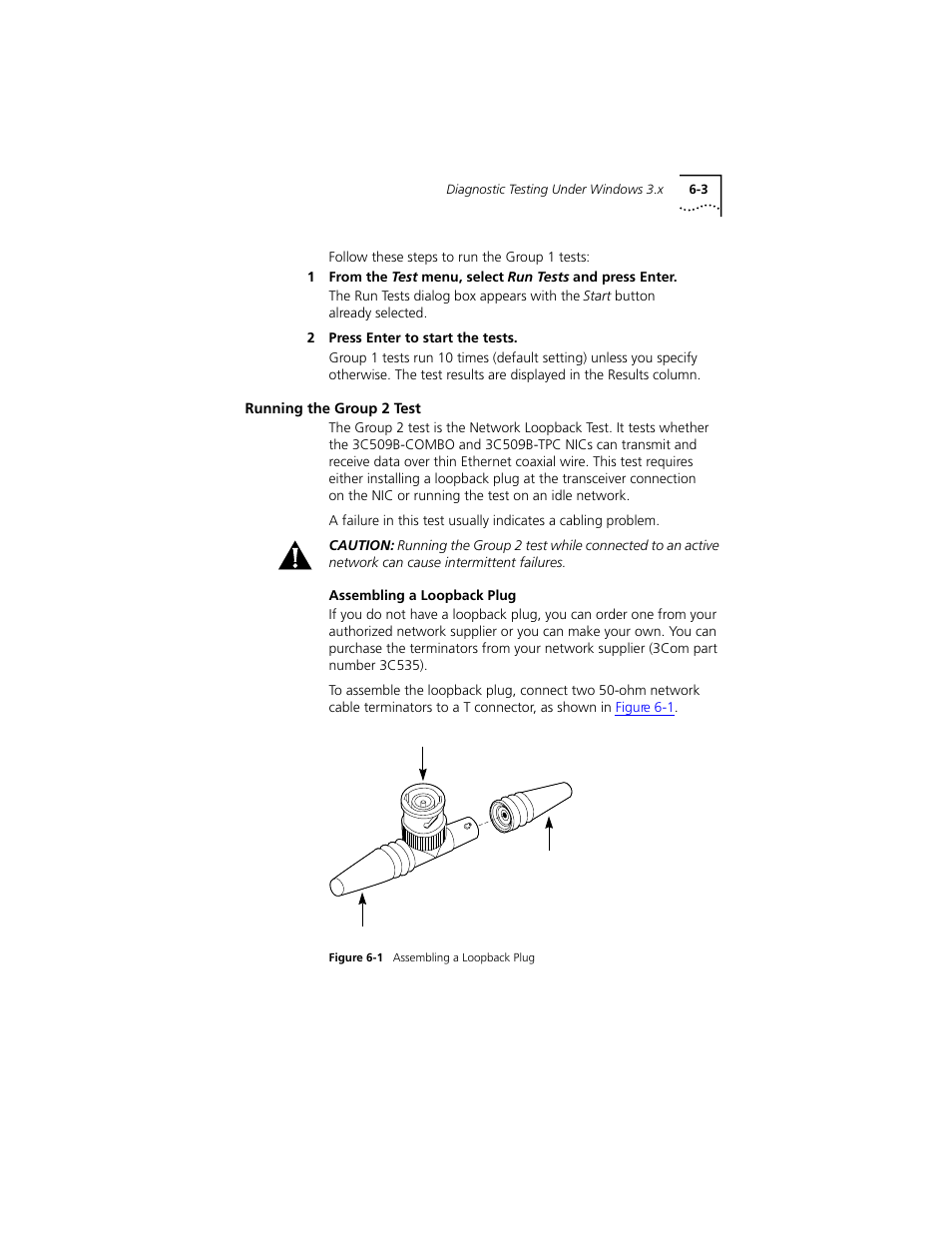 Running the group 2 test, Assembling a loopback plug, Running the group 2 test 6-3 | Assembling a loopback plug 6-3 | PictureTel III ISA User Manual | Page 77 / 110