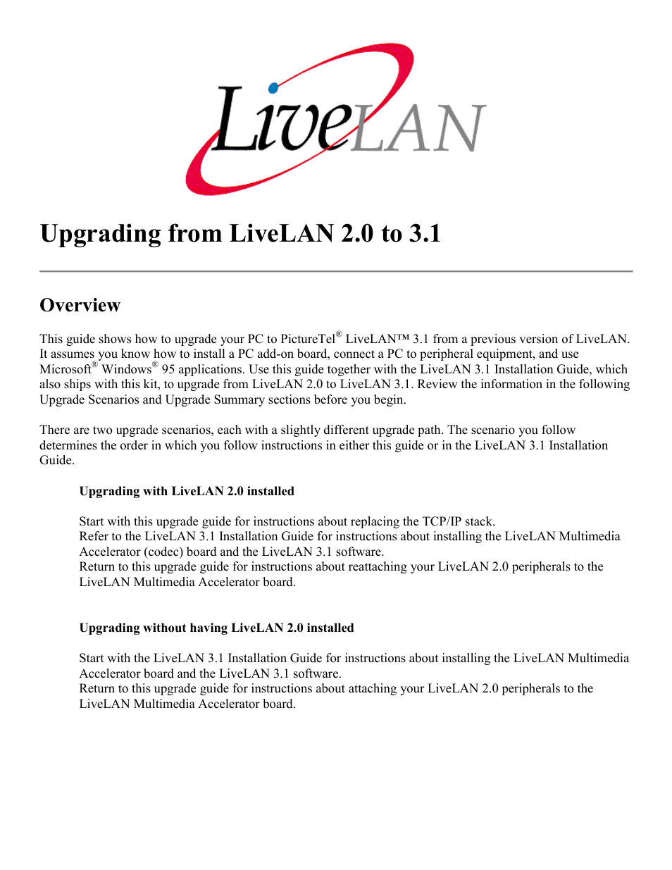 PictureTel LIVELAN 2 User Manual | 18 pages