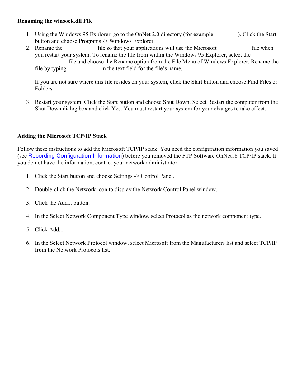 Renaming the, Winsock.dll, File | In the following | PictureTel LIVELAN 2 User Manual | Page 12 / 18