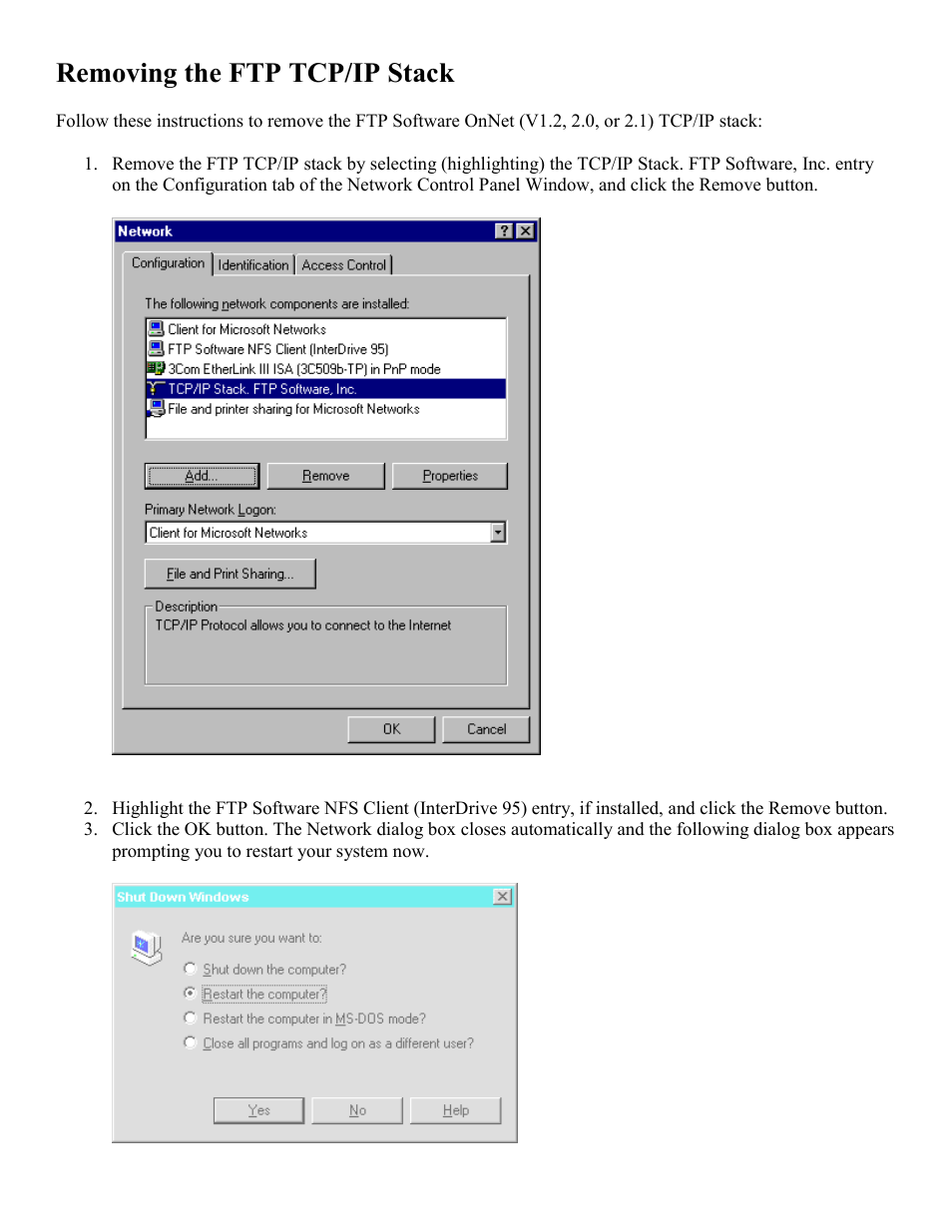 Removing the ftp tcp/ip stack | PictureTel LIVELAN 2 User Manual | Page 8 / 18