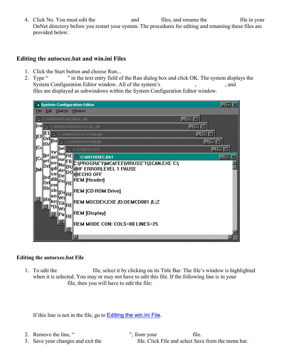 Editing the autoexec.bat and win.ini files | PictureTel LIVELAN 2 User Manual | Page 9 / 18
