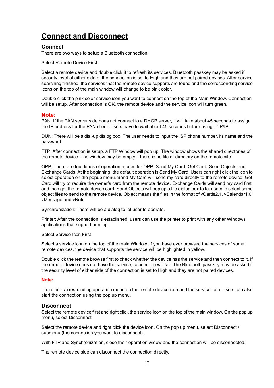 Connect and disconnect | PC Concepts BT-01UDE User Manual | Page 17 / 22