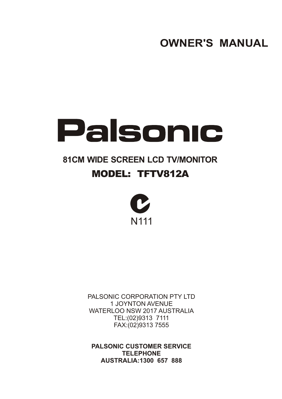 Palsonic HDMI TFTV812A User Manual | 33 pages