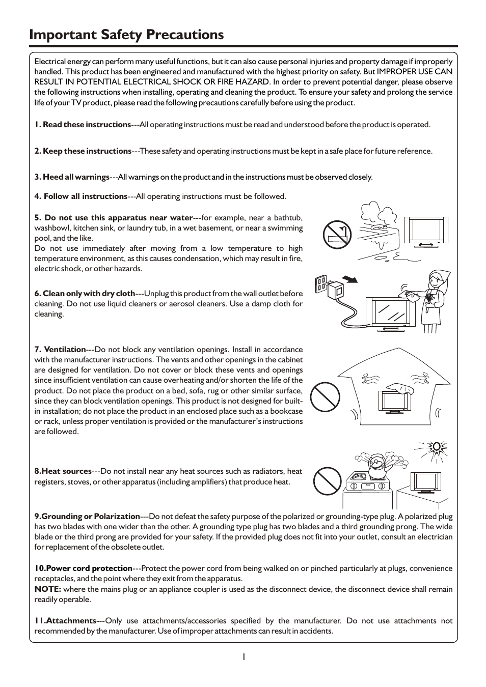 Important safety precautions | Palsonic HDMI TFTV812A User Manual | Page 3 / 33