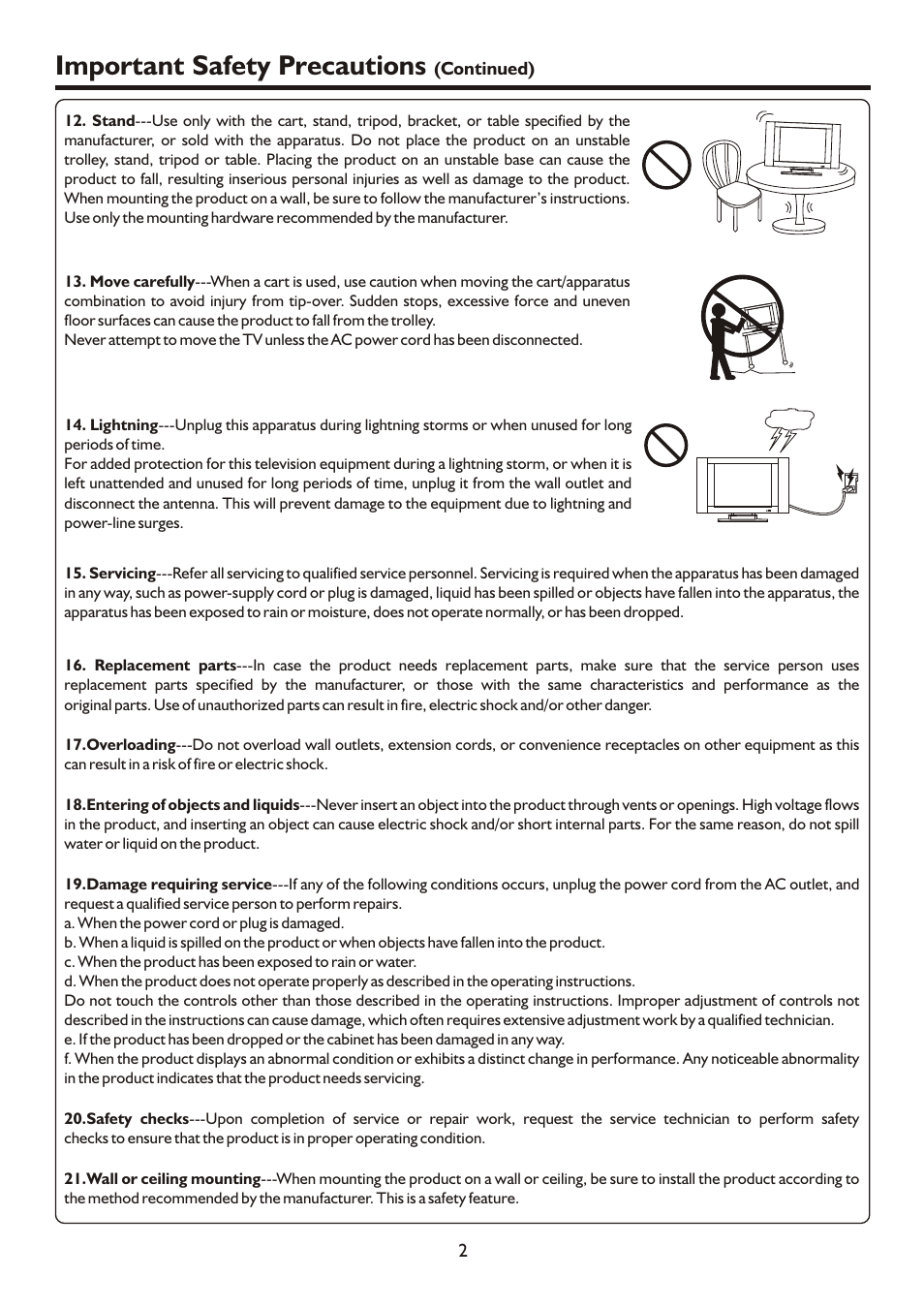 Important safety precautions | Palsonic HDMI TFTV812A User Manual | Page 4 / 33