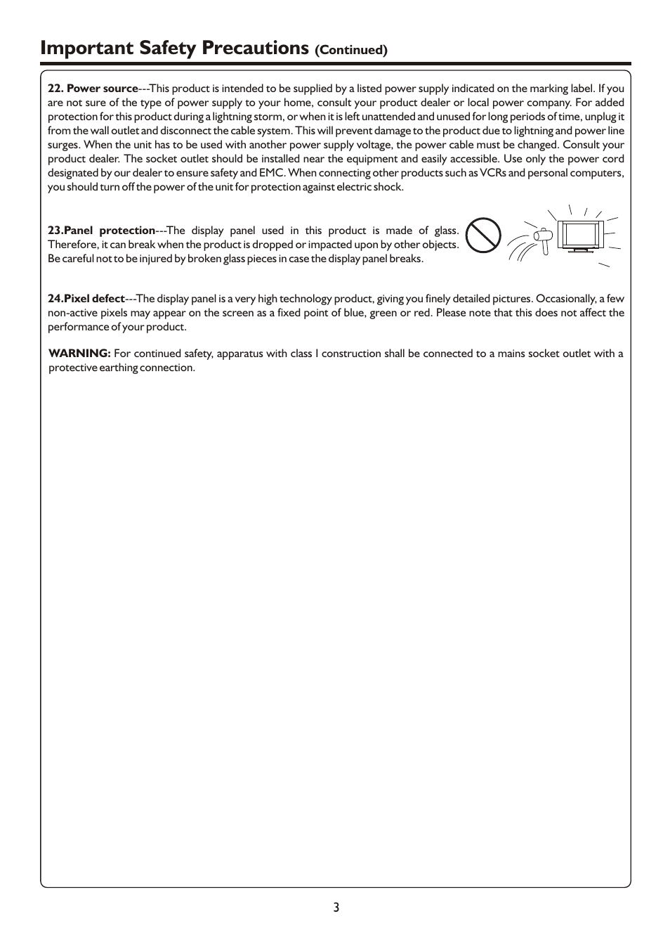 Important safety precautions | Palsonic HDMI TFTV812A User Manual | Page 5 / 33
