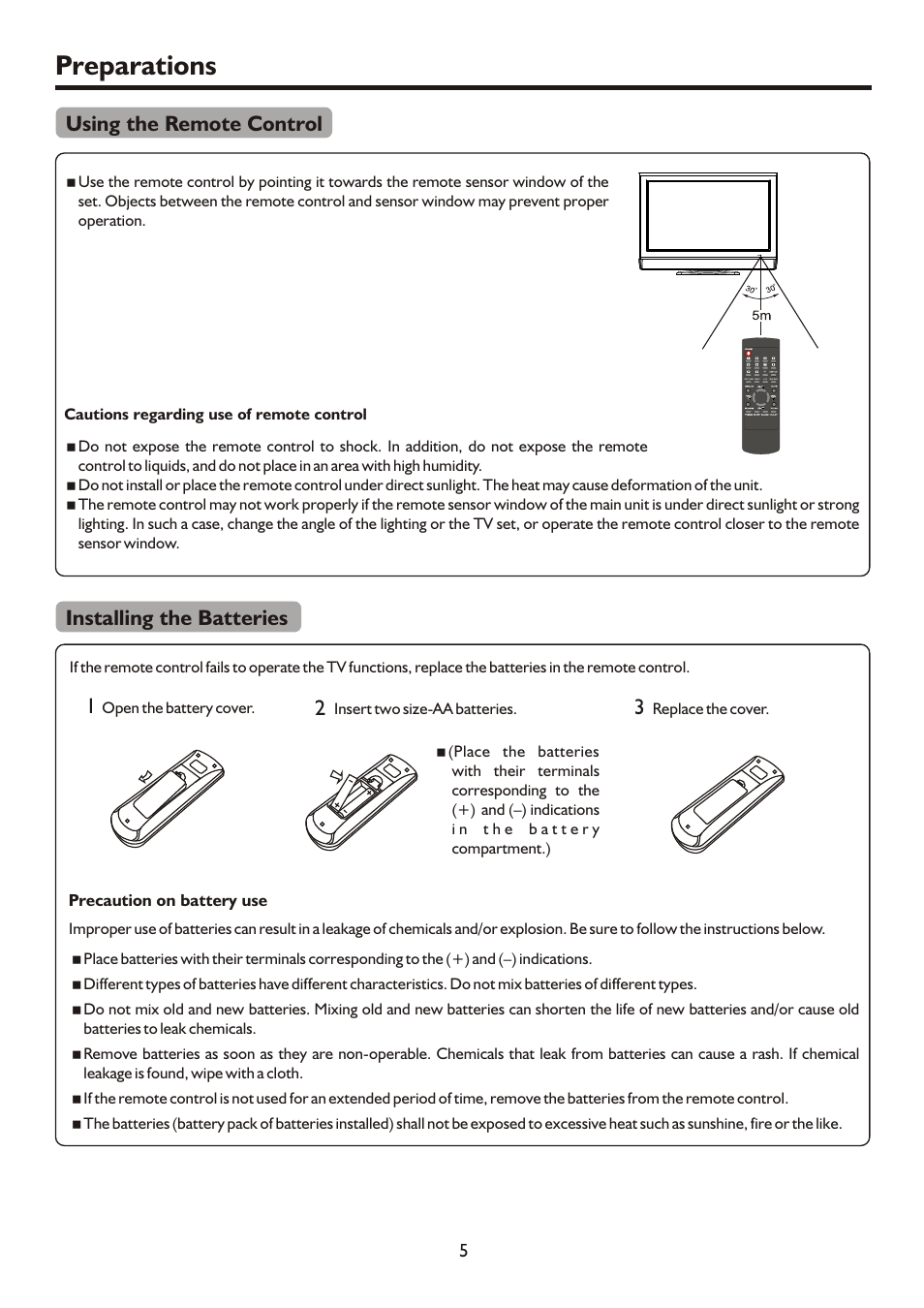 Preparations, Using the remote control installing the batteries | Palsonic HDMI TFTV812A User Manual | Page 7 / 33