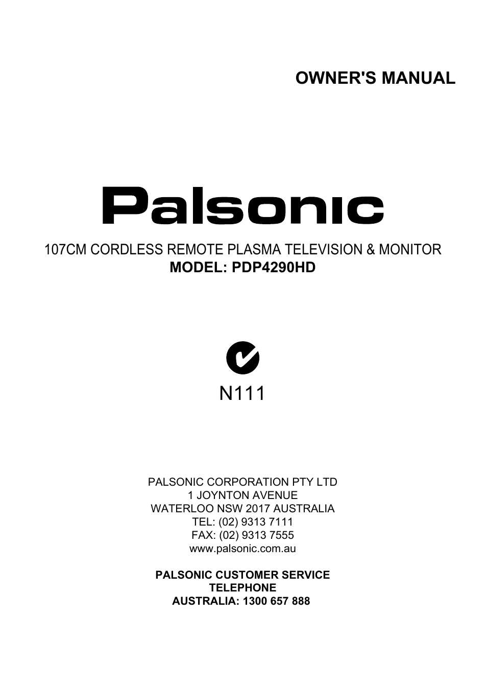 Palsonic PDP4290HD User Manual | 32 pages