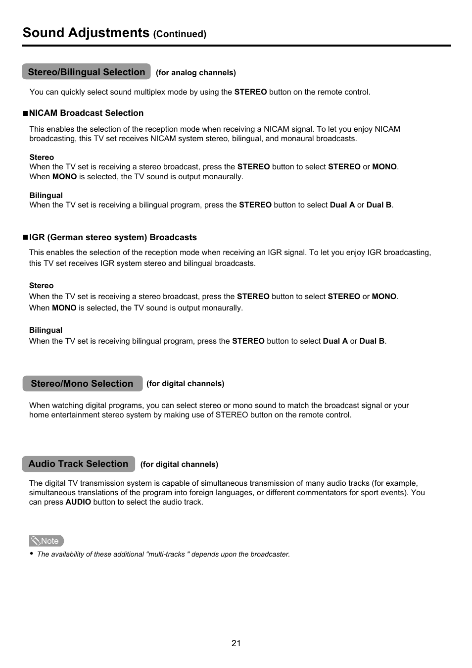 Pdp4290hd-21 copy, Sound adjustments | Palsonic PDP4290HD User Manual | Page 23 / 32