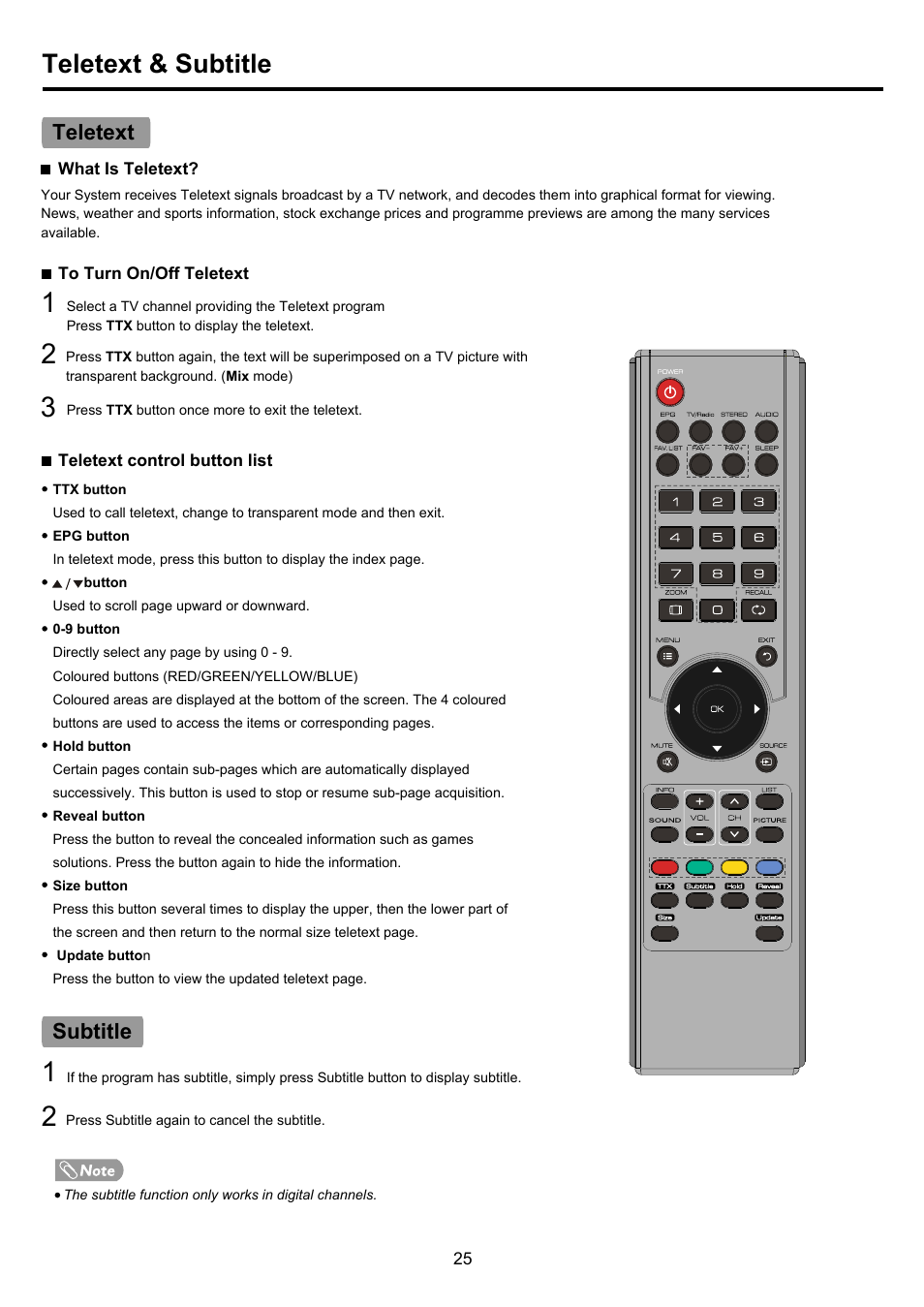 Pdp4290hd-25 copy, Teletext & subtitle, Teletext subtitle | Palsonic PDP4290HD User Manual | Page 27 / 32