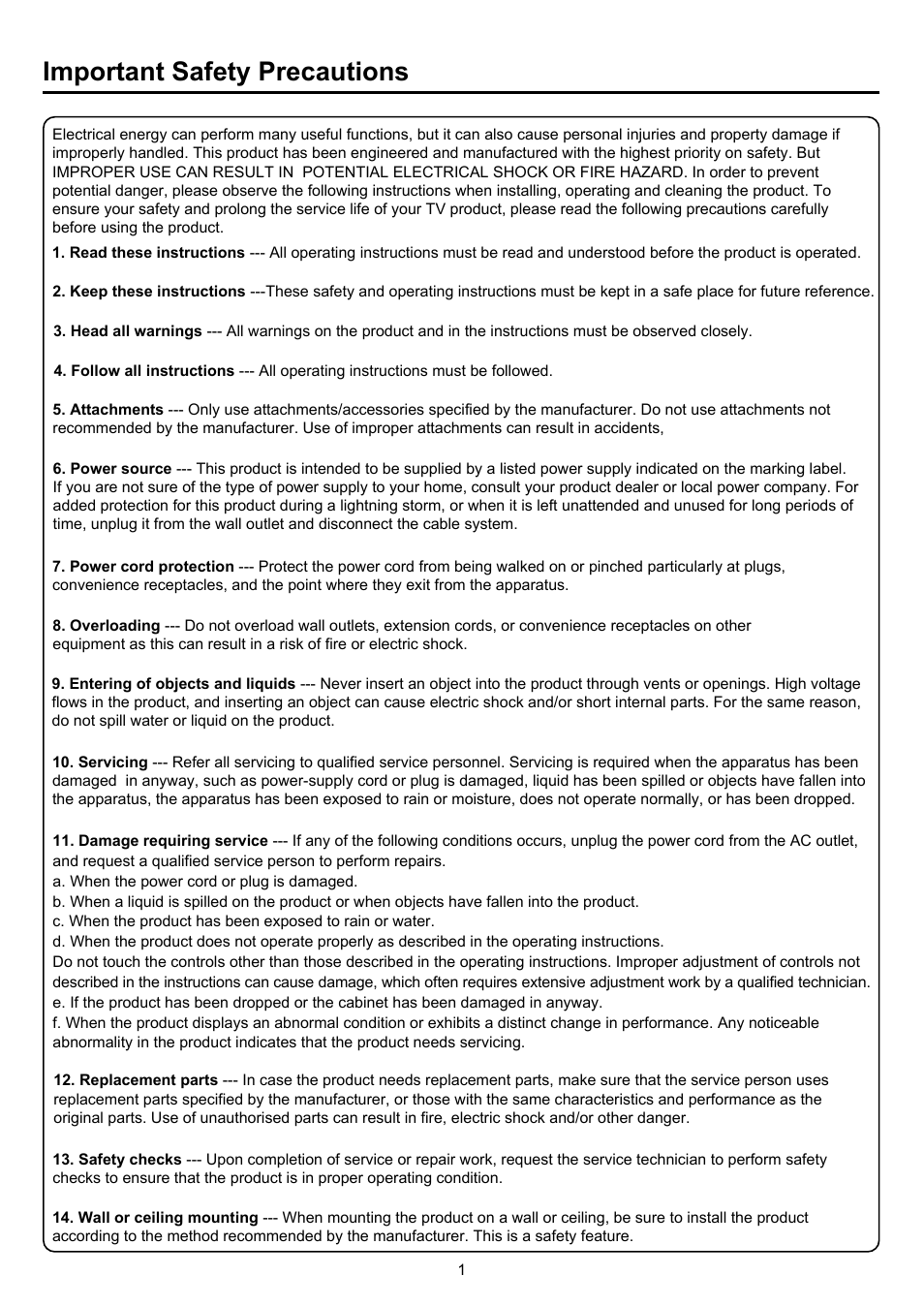 Pdp4290hd-1 copy, Important safety precautions | Palsonic PDP4290HD User Manual | Page 3 / 32