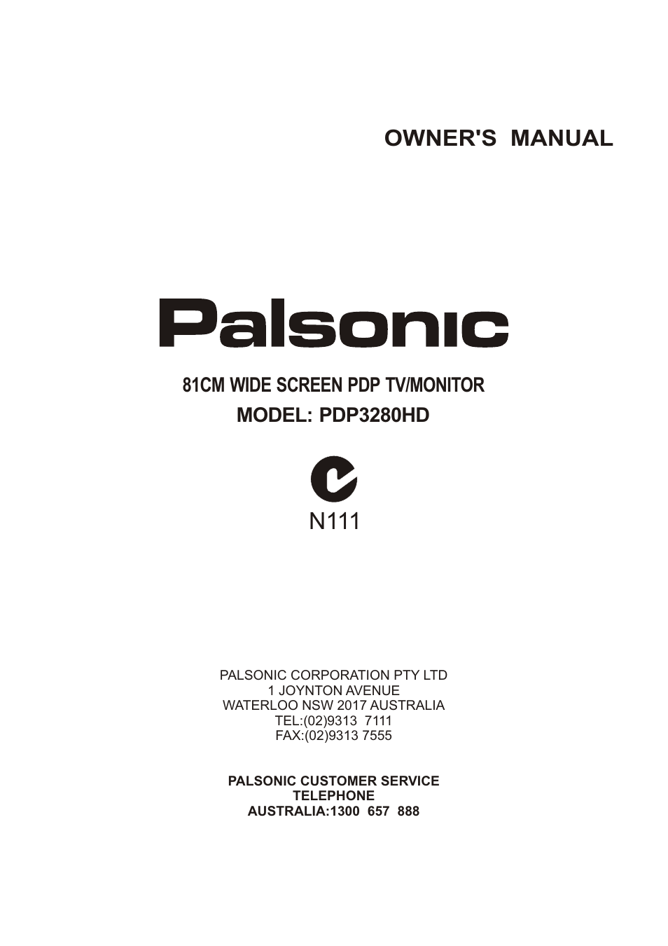 Palsonic PDP3280HD User Manual | 36 pages