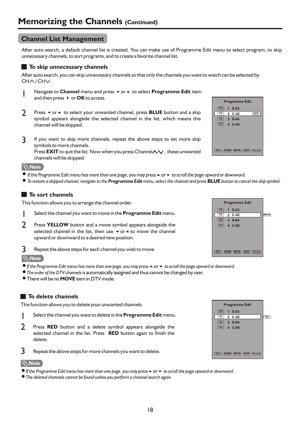 Channel list management, Continued) 18 | Palsonic PDP3280HD User Manual | Page 20 / 36