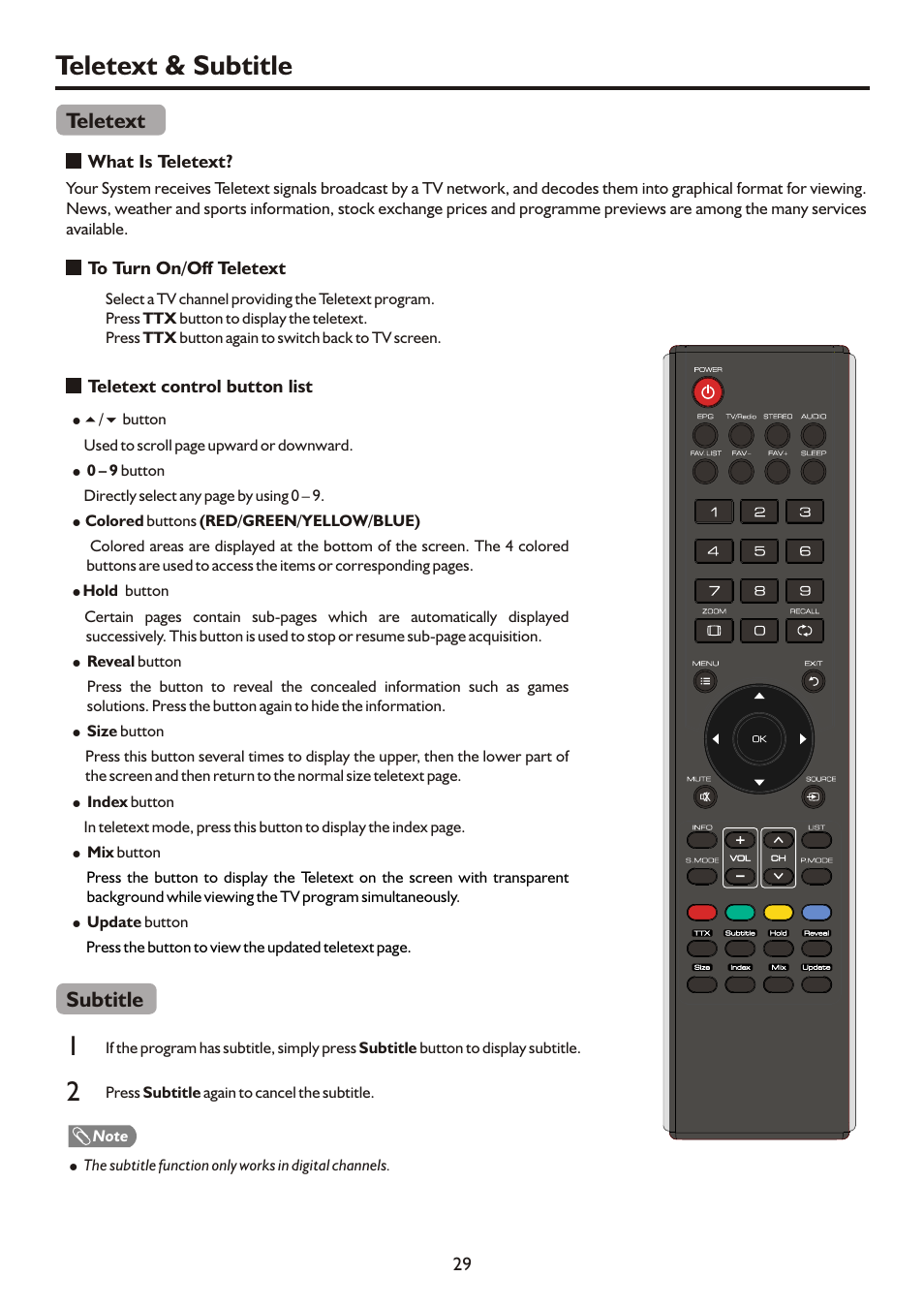 Teletext & subtitle, Teletext, Subtitle | Palsonic PDP3280HD User Manual | Page 31 / 36