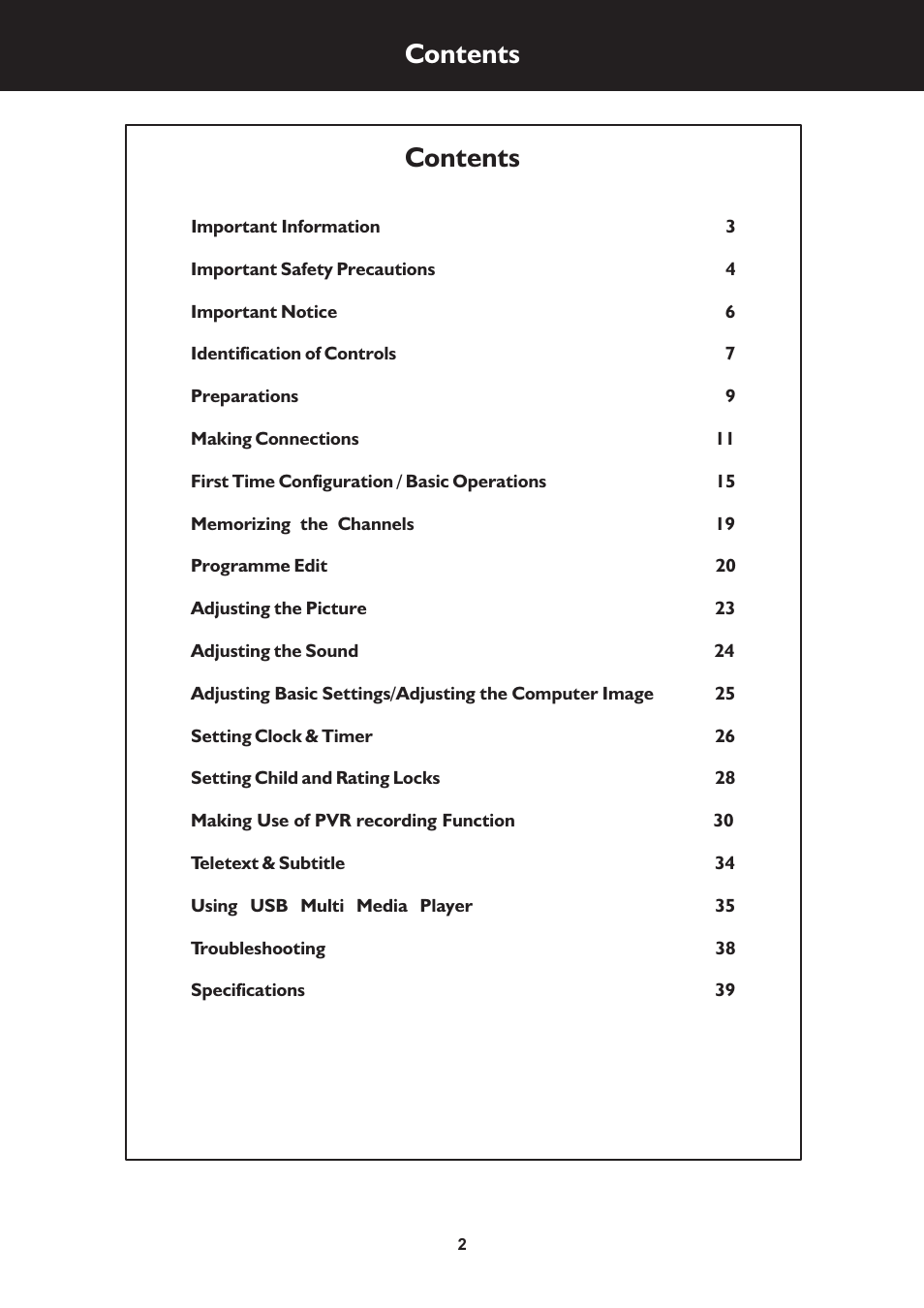 Palsonic N111 TFTV553LEDR User Manual | Page 2 / 40