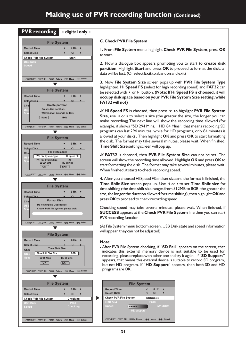 页 31, Making use of pvr recording function, Pvr recording | Continued), Digital only, File system | Palsonic N111 TFTV553LEDR User Manual | Page 31 / 40