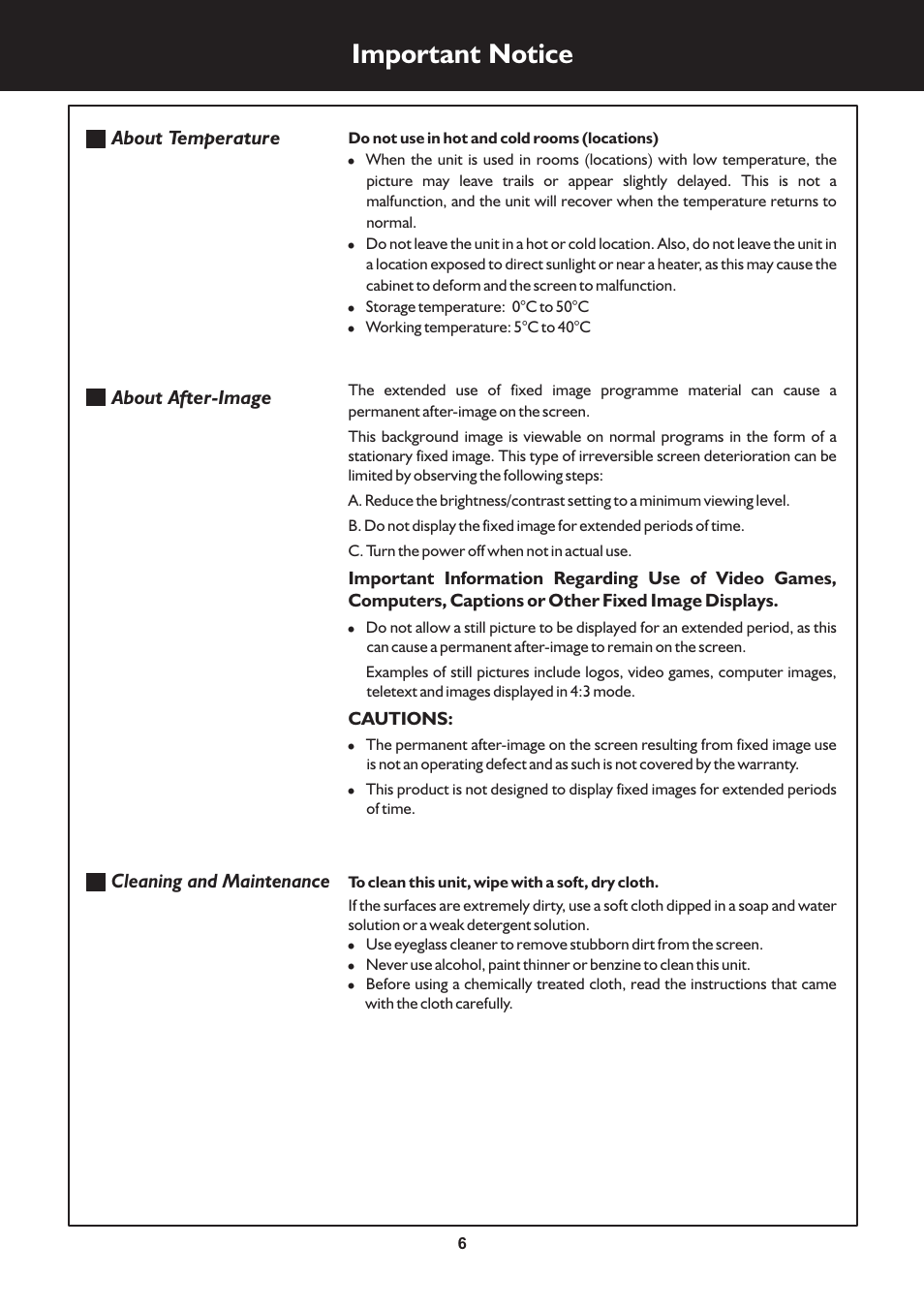 Important notice | Palsonic N111 TFTV553LEDR User Manual | Page 6 / 40