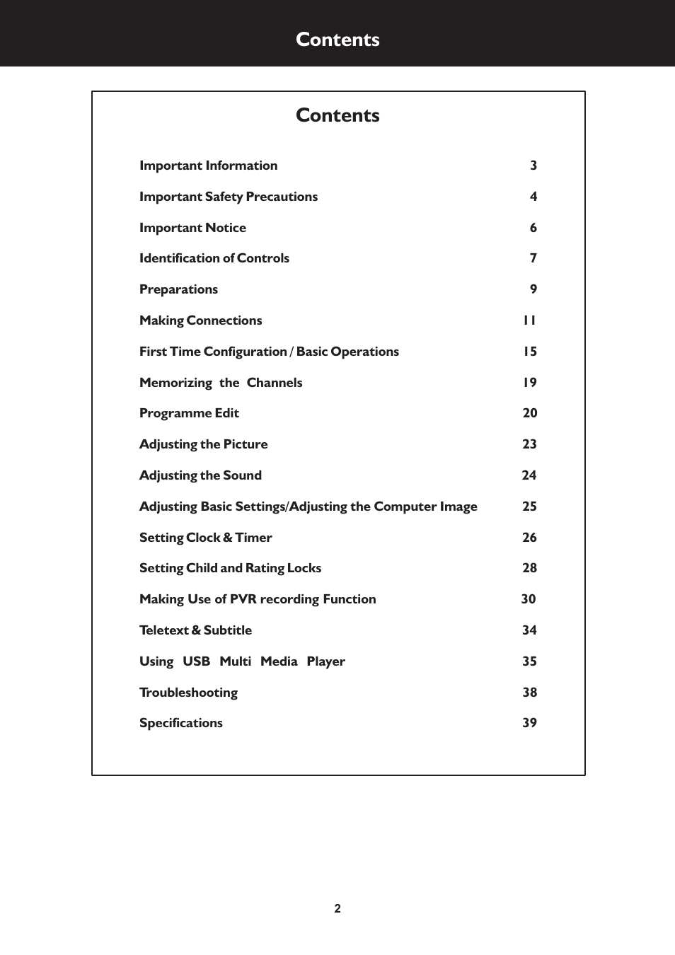 Palsonic TFTV325FL User Manual | Page 2 / 40