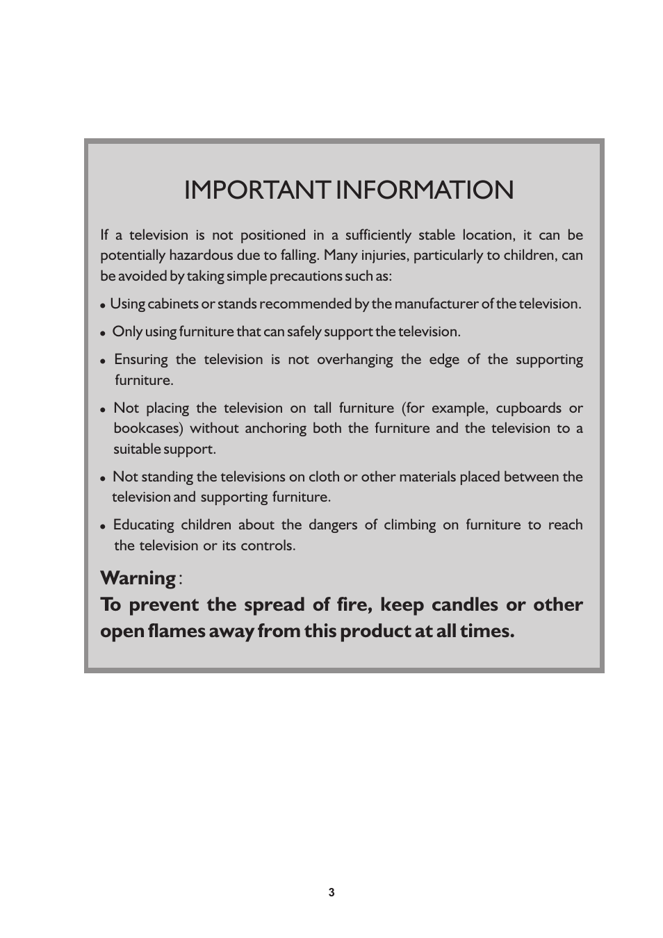 Important information | Palsonic TFTV325FL User Manual | Page 3 / 40