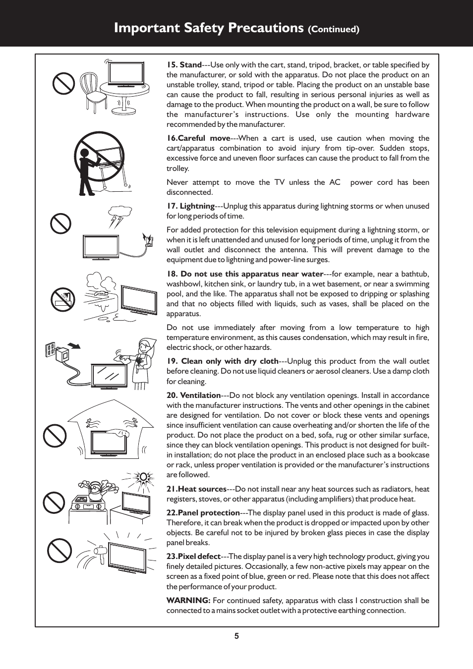 Important safety precautions | Palsonic TFTV325FL User Manual | Page 5 / 40