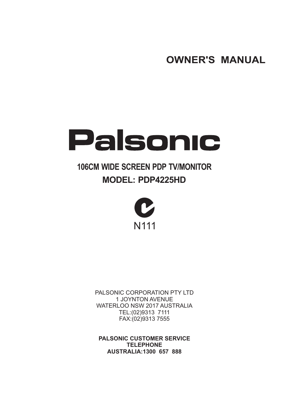 Palsonic PDP4225HD User Manual | 37 pages