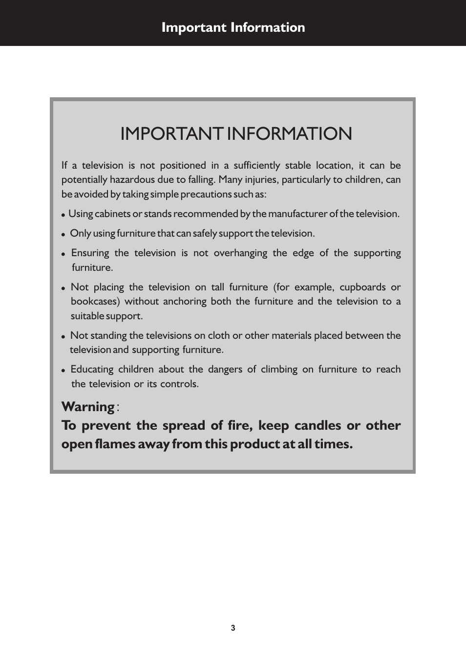 Important information | Palsonic TFTV663R User Manual | Page 3 / 40