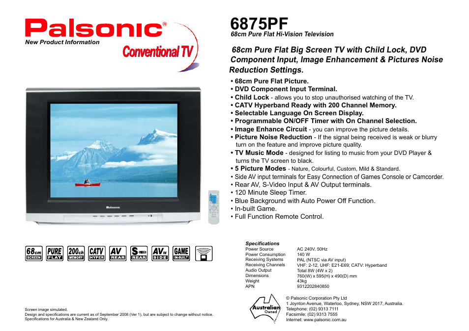 Palsonic 6875PF User Manual | 1 page