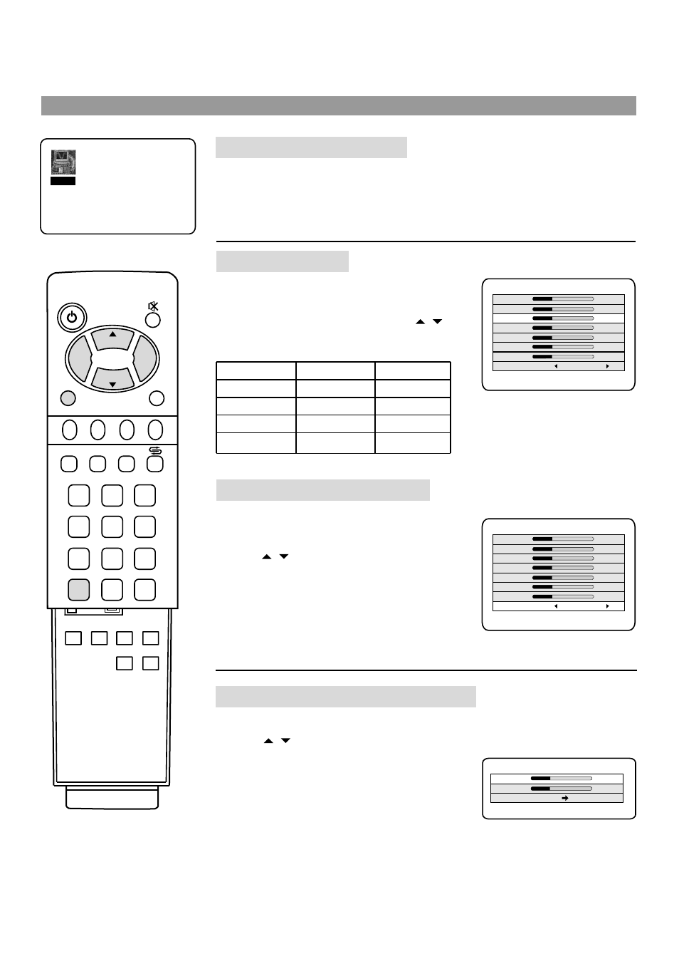 Adjustments in ypbpr mode, Adjusting picture, Adjusting colour temperature | Adjusting horizontal/vertical position, Item, Bright contrast saturation sharpness, Lighter stronger deeper sharper, Darker weaker paler softer | Palsonic TFTV-760 User Manual | Page 26 / 31