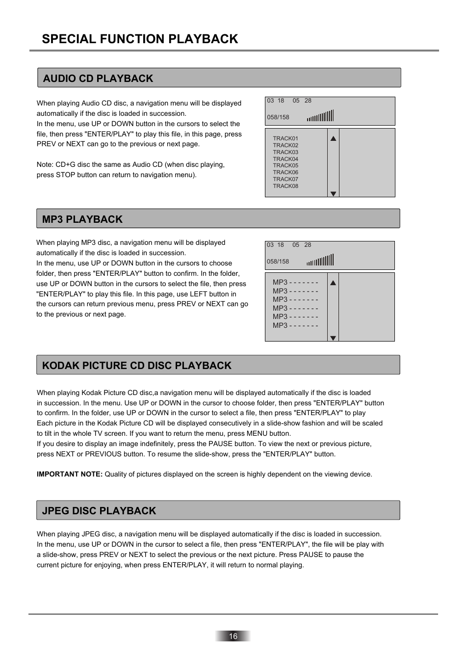 Dvd2060dx-16 copy, Special function playback | Palsonic DVD2060DX User Manual | Page 17 / 25