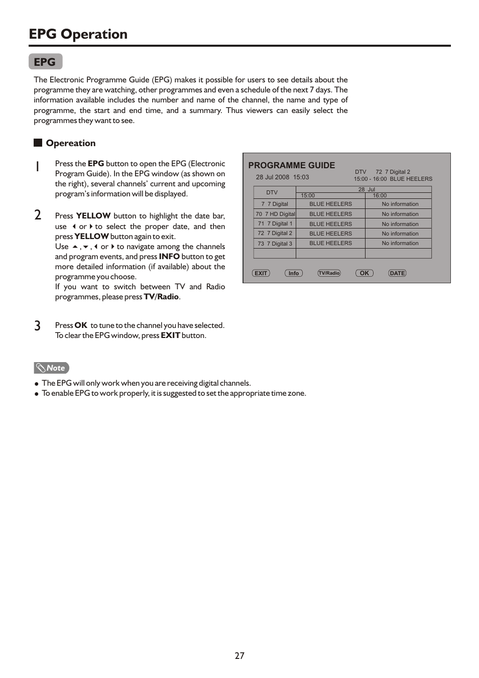 页面 29, Epg operation, Opereation | Palsonic TFTV490PWHD User Manual | Page 29 / 35