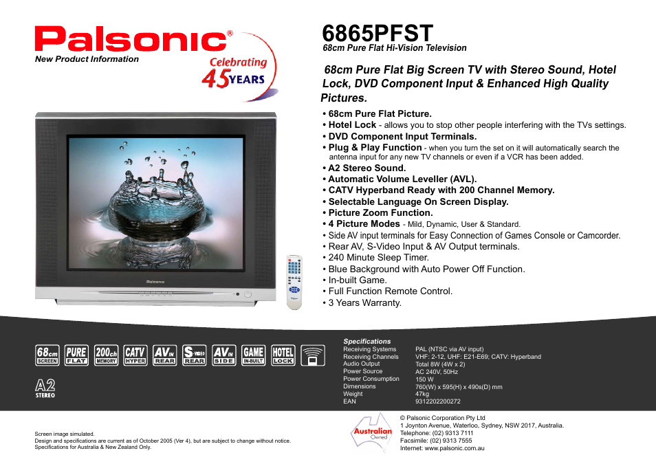 Palsonic 6865PFST User Manual | 1 page