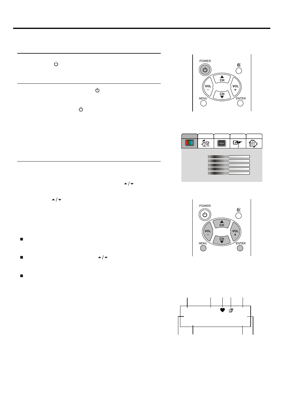 Turning the unit on and off, Viewing the menus and displays | Palsonic TFTV680 User Manual | Page 16 / 35