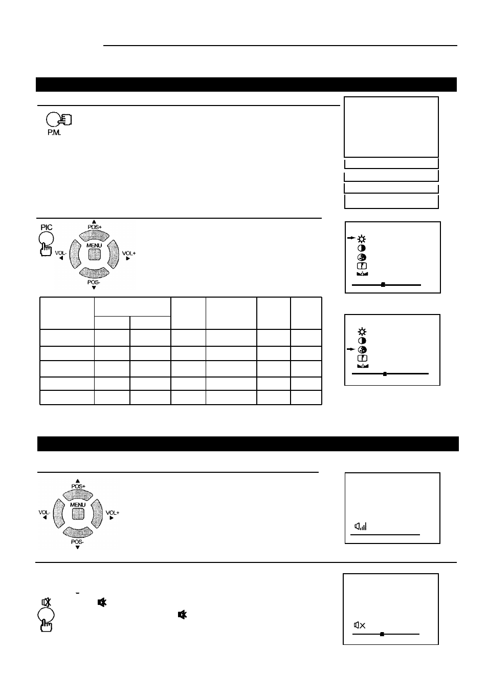 Setting picture & sound system, Convenient picture and sound controls, Operation | Selectable picture, Adjusting the volume and muting the sound | Palsonic 5120S User Manual | Page 14 / 24