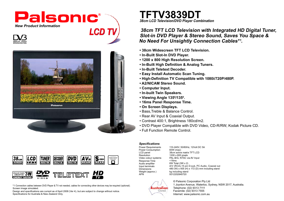 Palsonic TFTV3839DT User Manual | 1 page