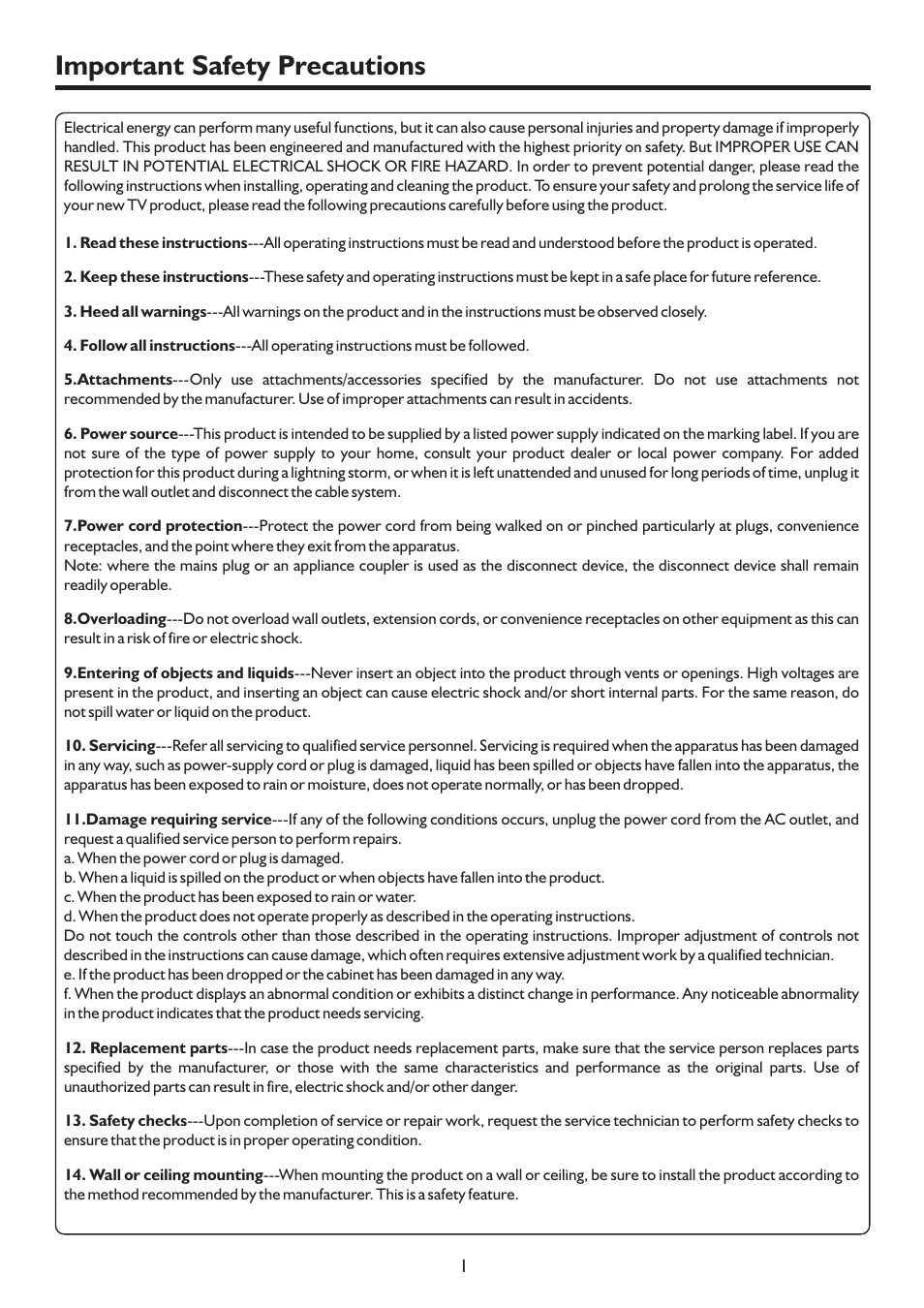 Important safety precautions | Palsonic TFTV552LED User Manual | Page 4 / 36