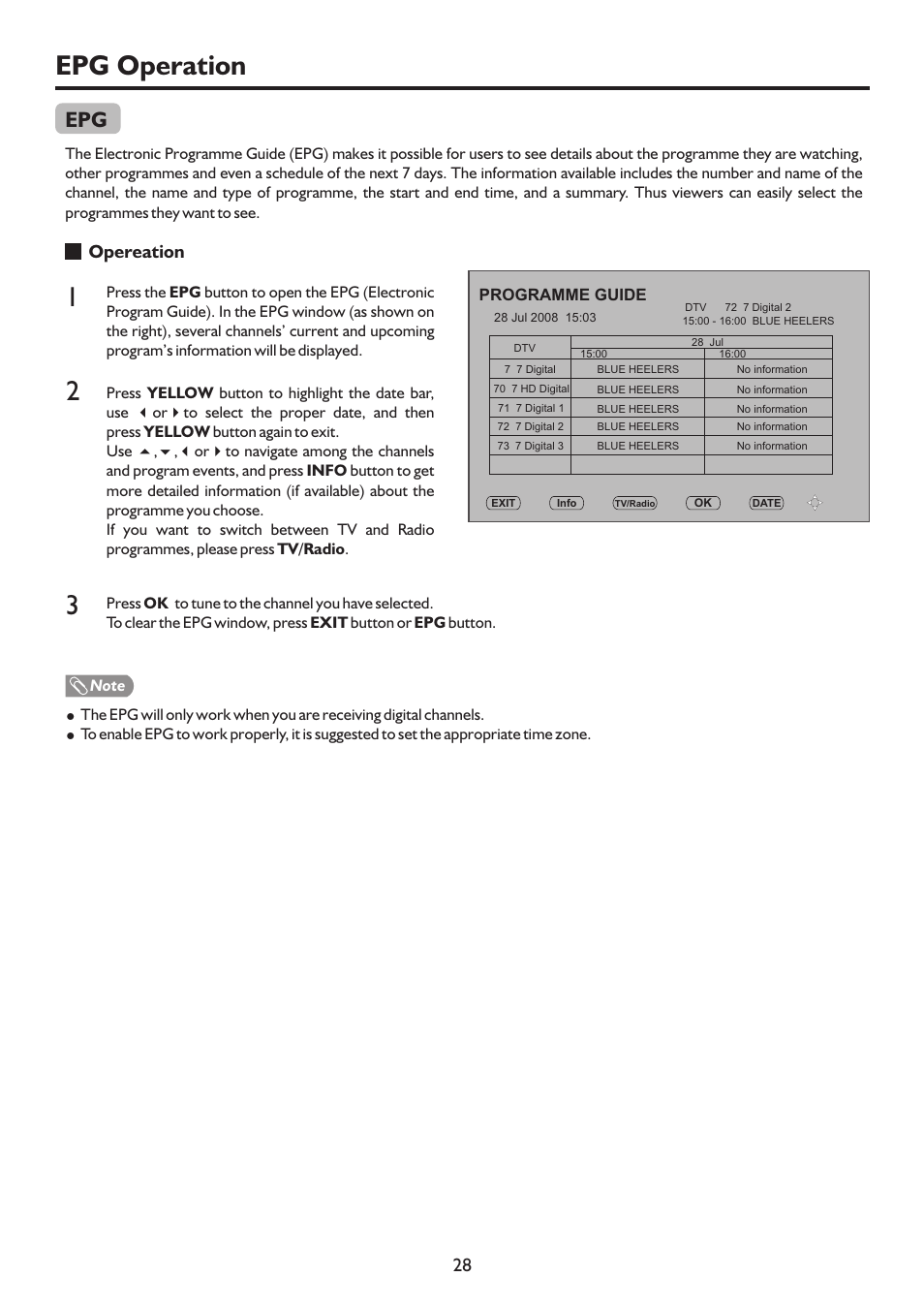 页 31, Epg operation, Opereation | Palsonic TFTV815HD User Manual | Page 31 / 37