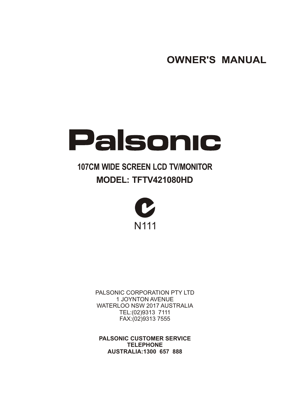 Palsonic TFTV421080HD User Manual | 36 pages