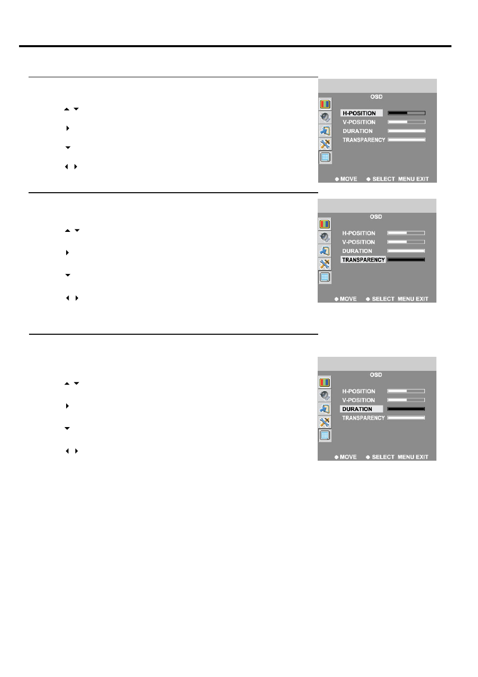 Adjusting on-screen displays | Palsonic TFTV681U User Manual | Page 30 / 36