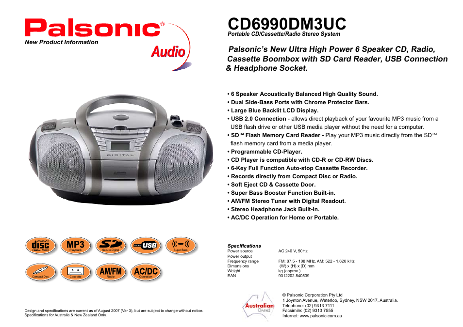 Palsonic CD6990DM3UC User Manual | 1 page