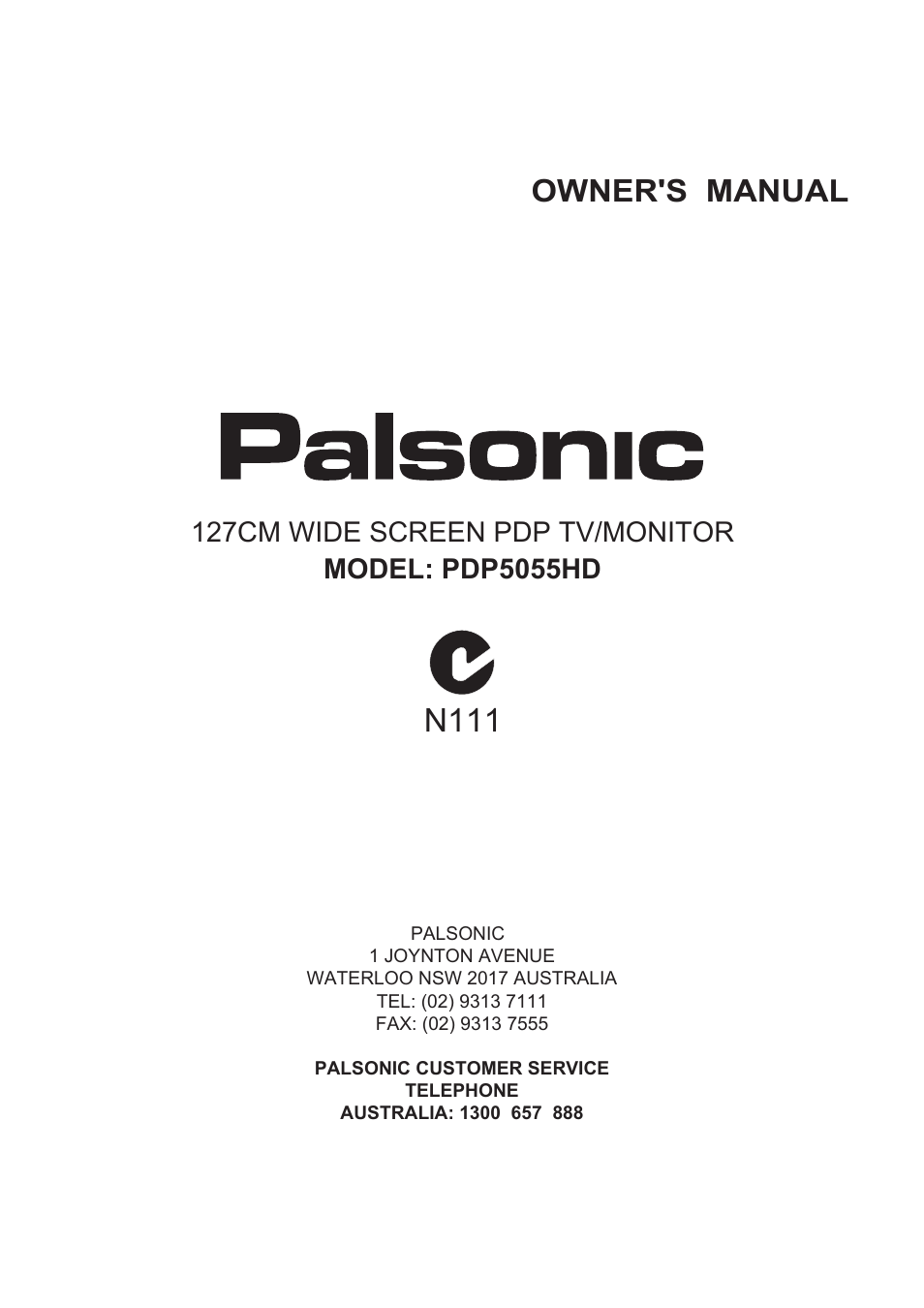 Palsonic 127CM WIDE SCREEN PDP TV/MONITOR PDP5055HD User Manual | 37 pages