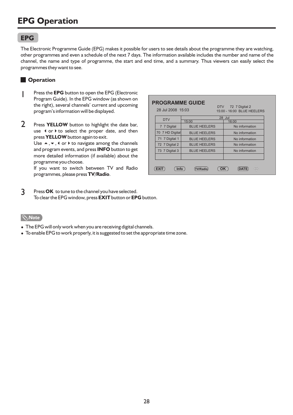 页 31, Epg operation, Operation | Palsonic 127CM WIDE SCREEN PDP TV/MONITOR PDP5055HD User Manual | Page 31 / 37
