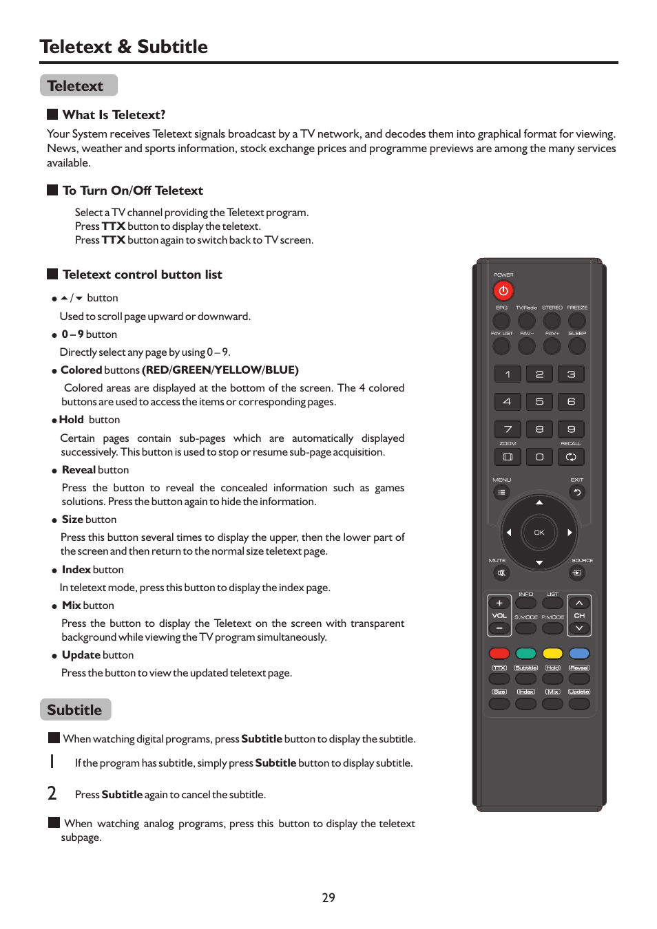页 32, Teletext & subtitle, Teletext | Subtitle | Palsonic WIDE SCREEN PDP PDP4220HD User Manual | Page 32 / 37