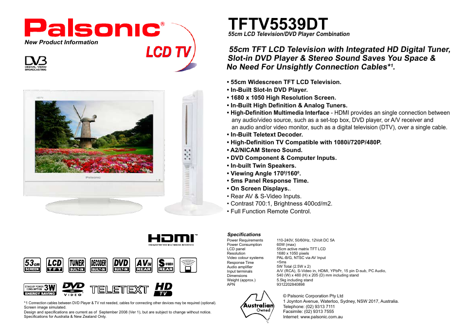 Palsonic TFTV5539DT User Manual | 1 page