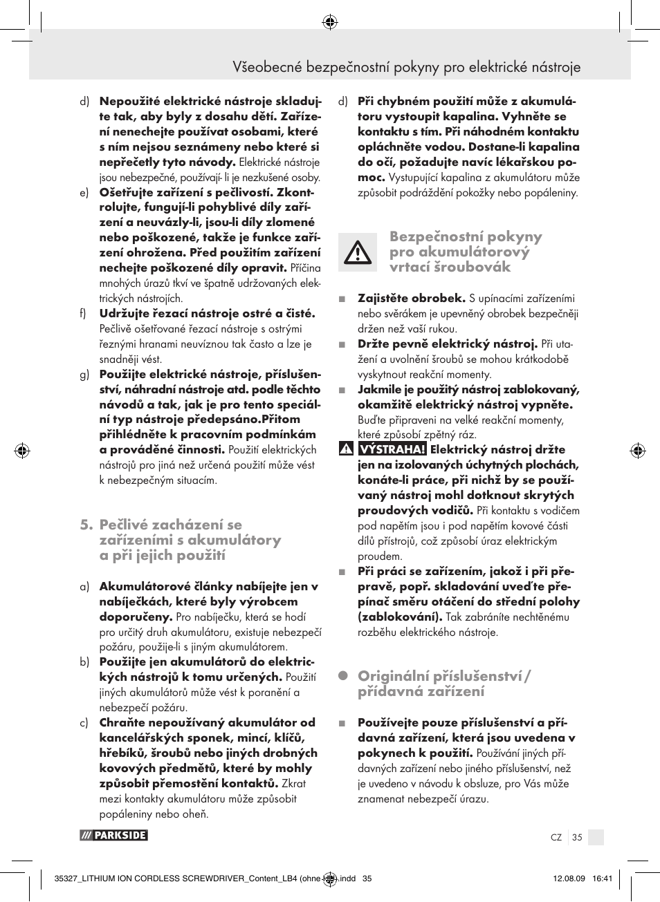 Originální příslušenství / přídavná zařízení | Parkside X3.6-LI A User Manual | Page 34 / 62