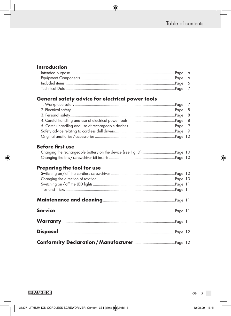 Parkside X3.6-LI A User Manual | Page 4 / 62