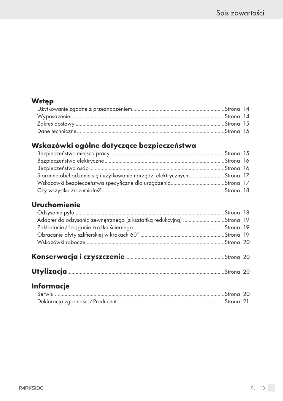 Spis zawartości | Parkside IEEE 802.3AF POE-1200 User Manual | Page 11 / 68